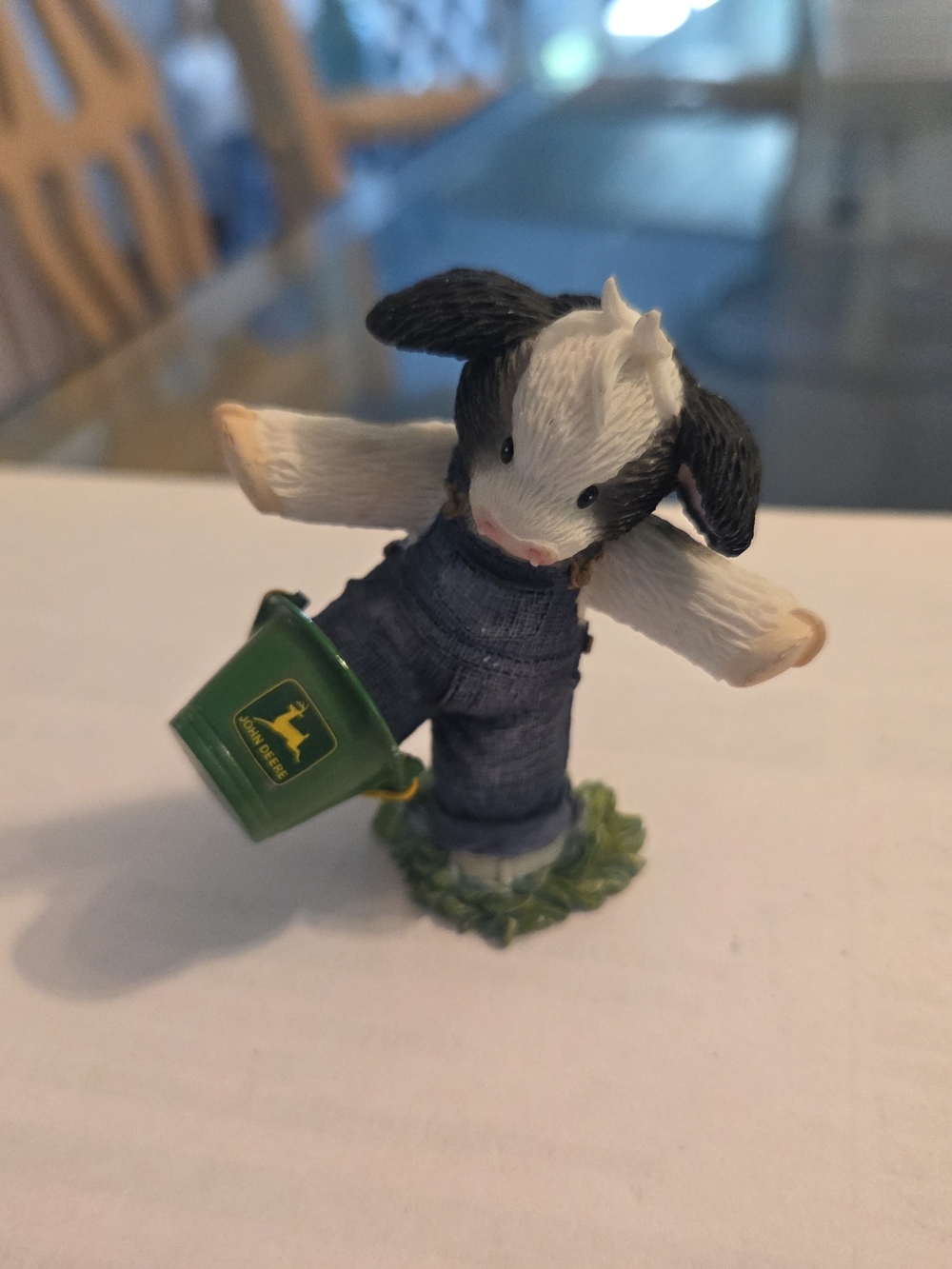 Enesco Black & White Cow Figurine with Green Bucket